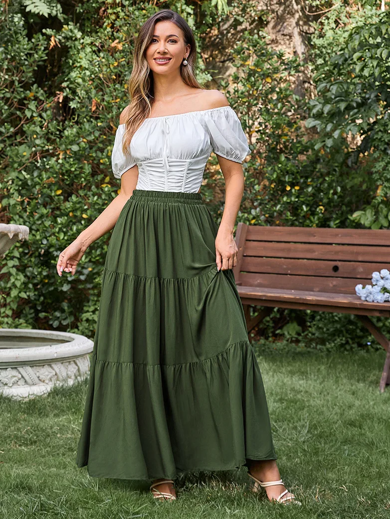 Renaissance Elastic Waist Swing Skirt with Pockets - Image 32
