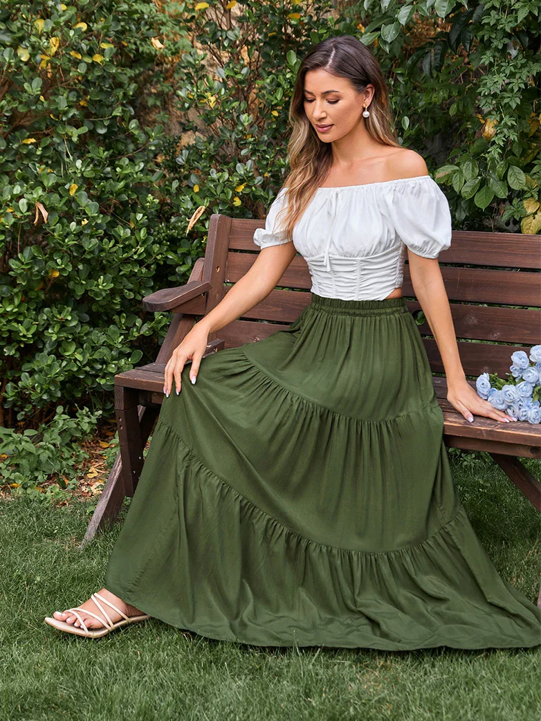 Renaissance Elastic Waist Swing Skirt with Pockets - Image 33