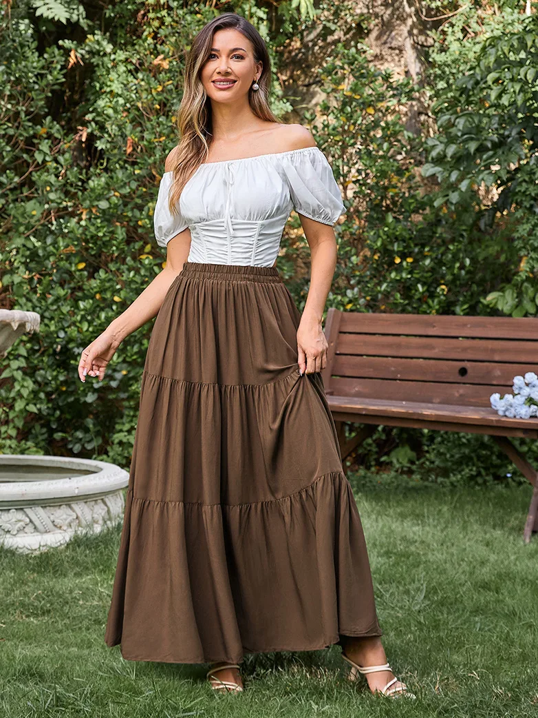 Renaissance Elastic Waist Swing Skirt with Pockets - Image 35