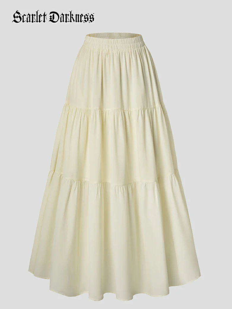 Renaissance Elastic Waist Swing Skirt with Pockets - Image 36