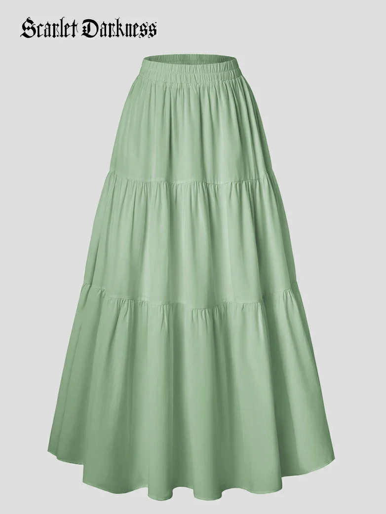 Renaissance Elastic Waist Swing Skirt with Pockets - Image 37