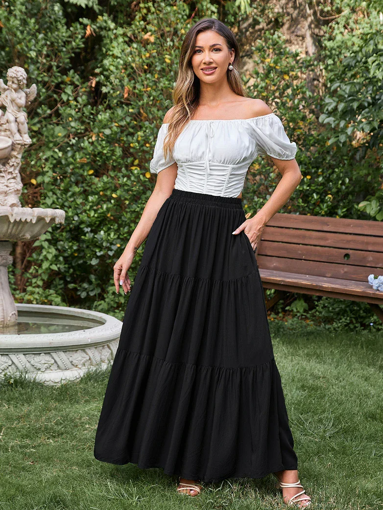 Renaissance Elastic Waist Swing Skirt with Pockets - Image 4