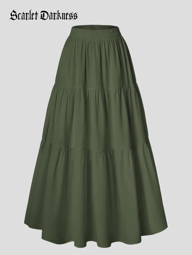 Renaissance Elastic Waist Swing Skirt with Pockets - Image 41