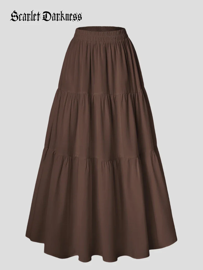 Renaissance Elastic Waist Swing Skirt with Pockets - Image 42