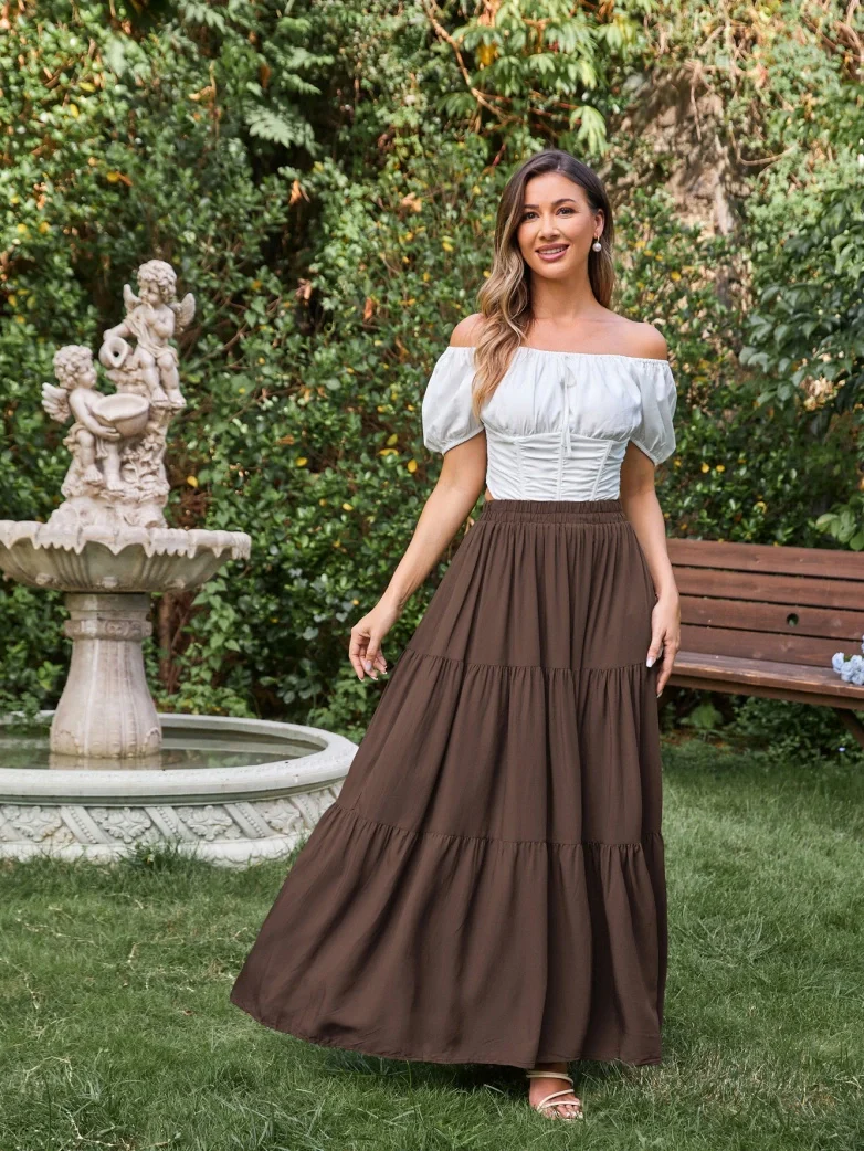 Renaissance Elastic Waist Swing Skirt with Pockets - Image 43