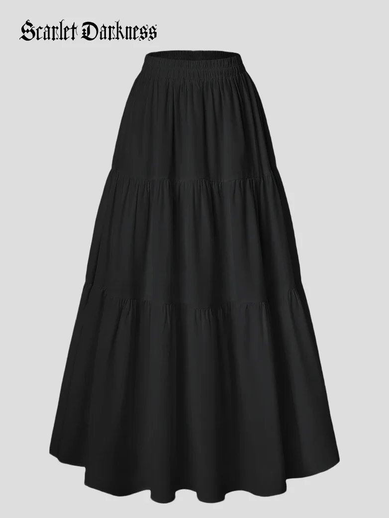 Renaissance Elastic Waist Swing Skirt with Pockets - Image 46
