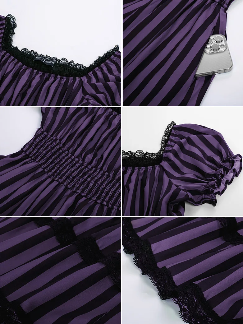 Women Steampunk Elastic Waist Tiered Dress with Pocket - Image 13