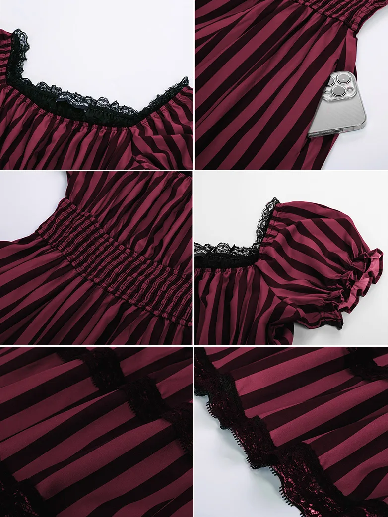 Women Steampunk Elastic Waist Tiered Dress with Pocket - Image 15