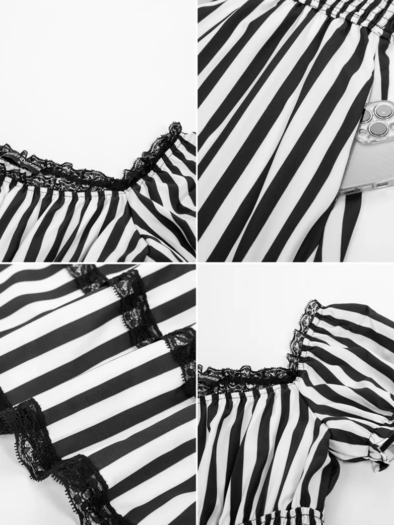 Women Steampunk Elastic Waist Tiered Dress with Pocket - Image 23