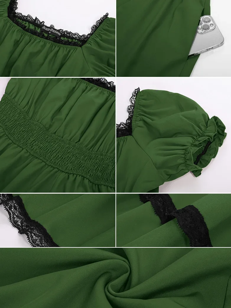 Women Steampunk Elastic Waist Tiered Dress with Pocket - Image 27