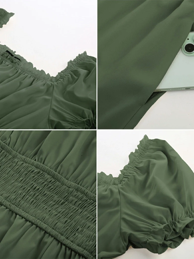 Women Steampunk Elastic Waist Tiered Dress with Pocket - Image 32