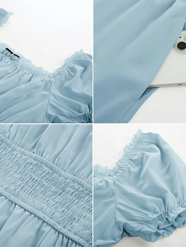 Women Steampunk Elastic Waist Tiered Dress with Pocket - Image 38