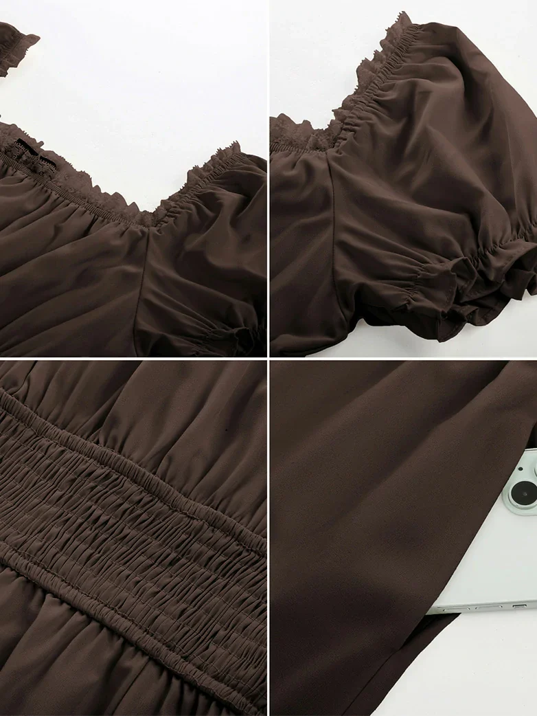 Women Steampunk Elastic Waist Tiered Dress with Pocket - Image 46