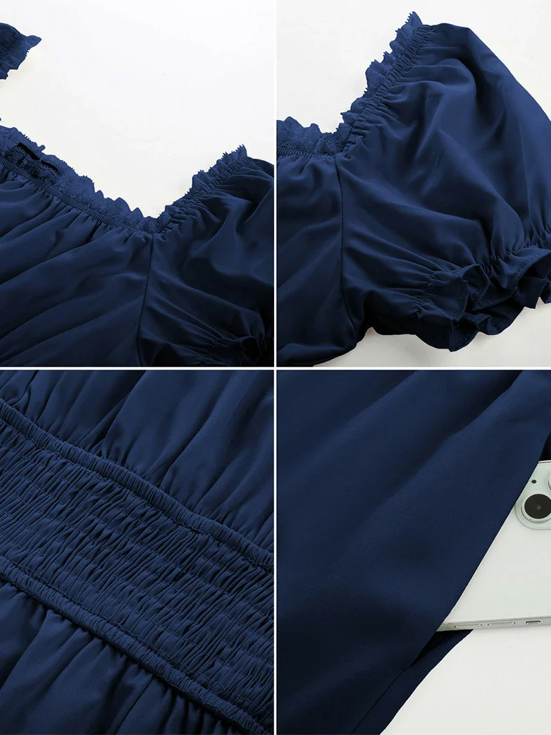 Women Steampunk Elastic Waist Tiered Dress with Pocket - Image 50