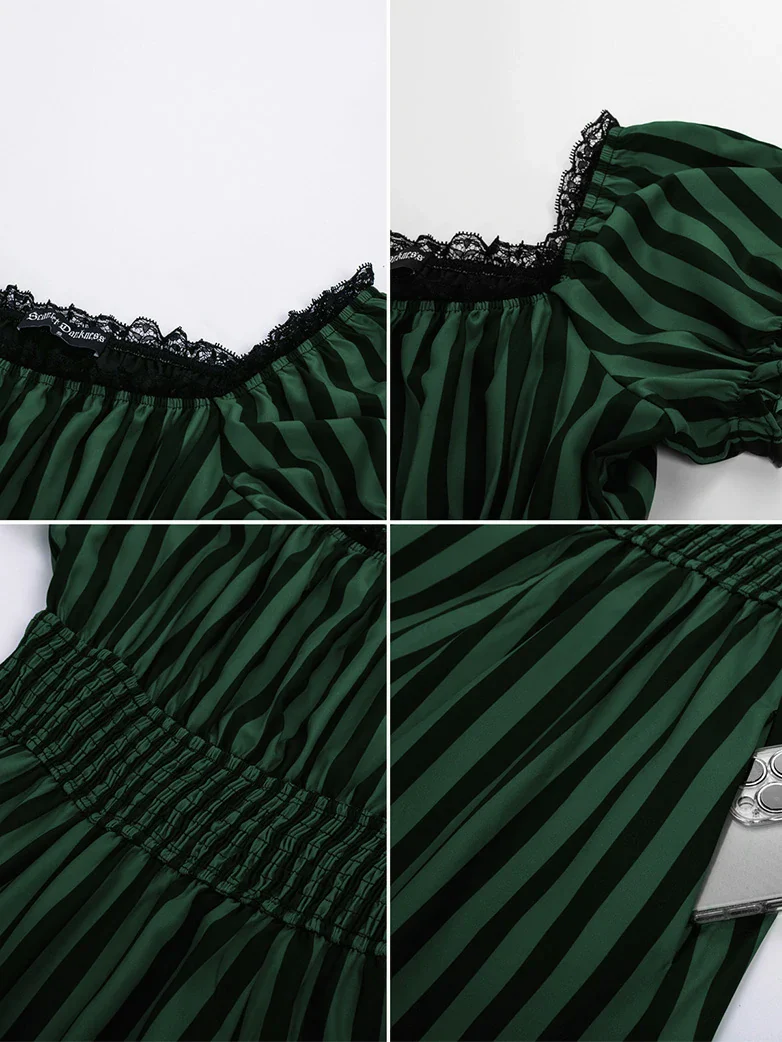 Women Steampunk Elastic Waist Tiered Dress with Pocket - Image 6