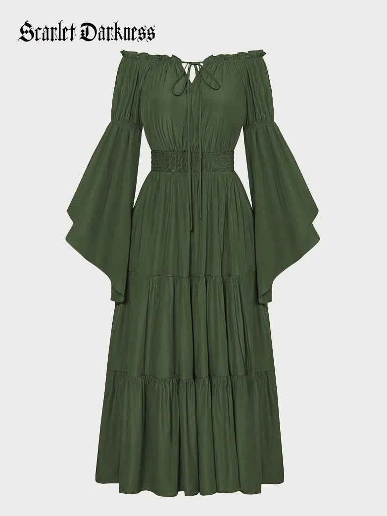 Renfaire Witch Off-Shoulder Tiered Maxi Pockets Dress - Image 11