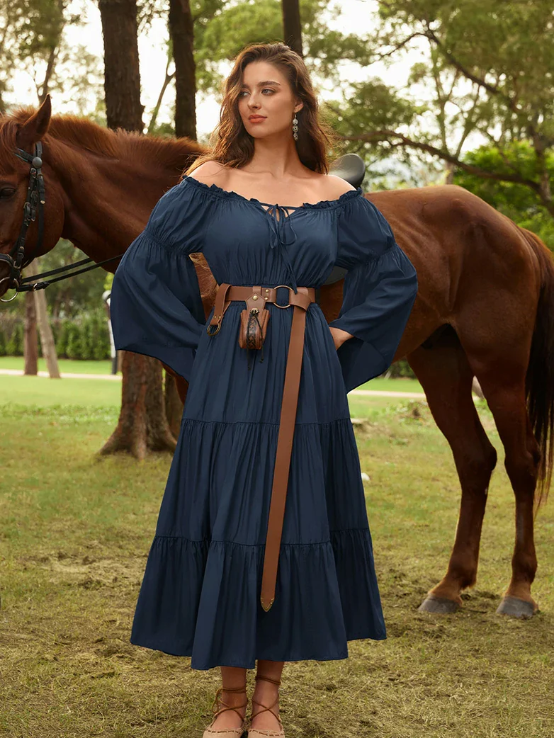 Renfaire Witch Off-Shoulder Tiered Maxi Pockets Dress - Image 17