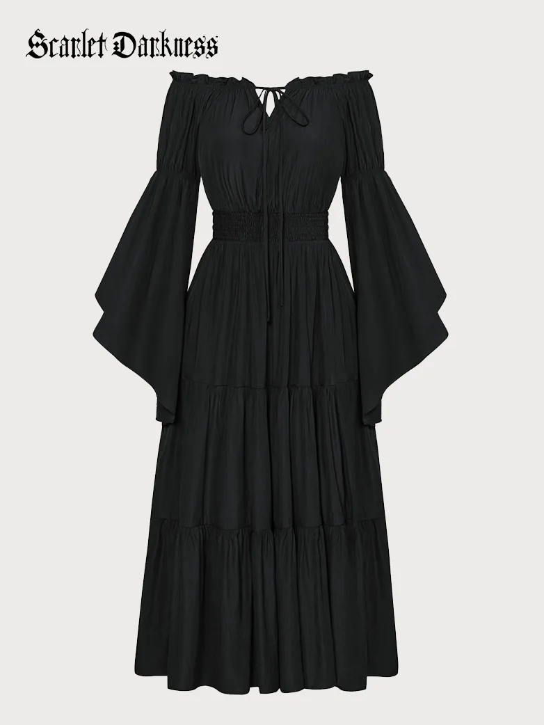 Renfaire Witch Off-Shoulder Tiered Maxi Pockets Dress - Image 21