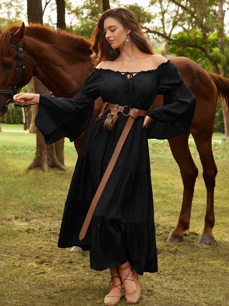 Renfaire Witch Off-Shoulder Tiered Maxi Pockets Dress - Image 23