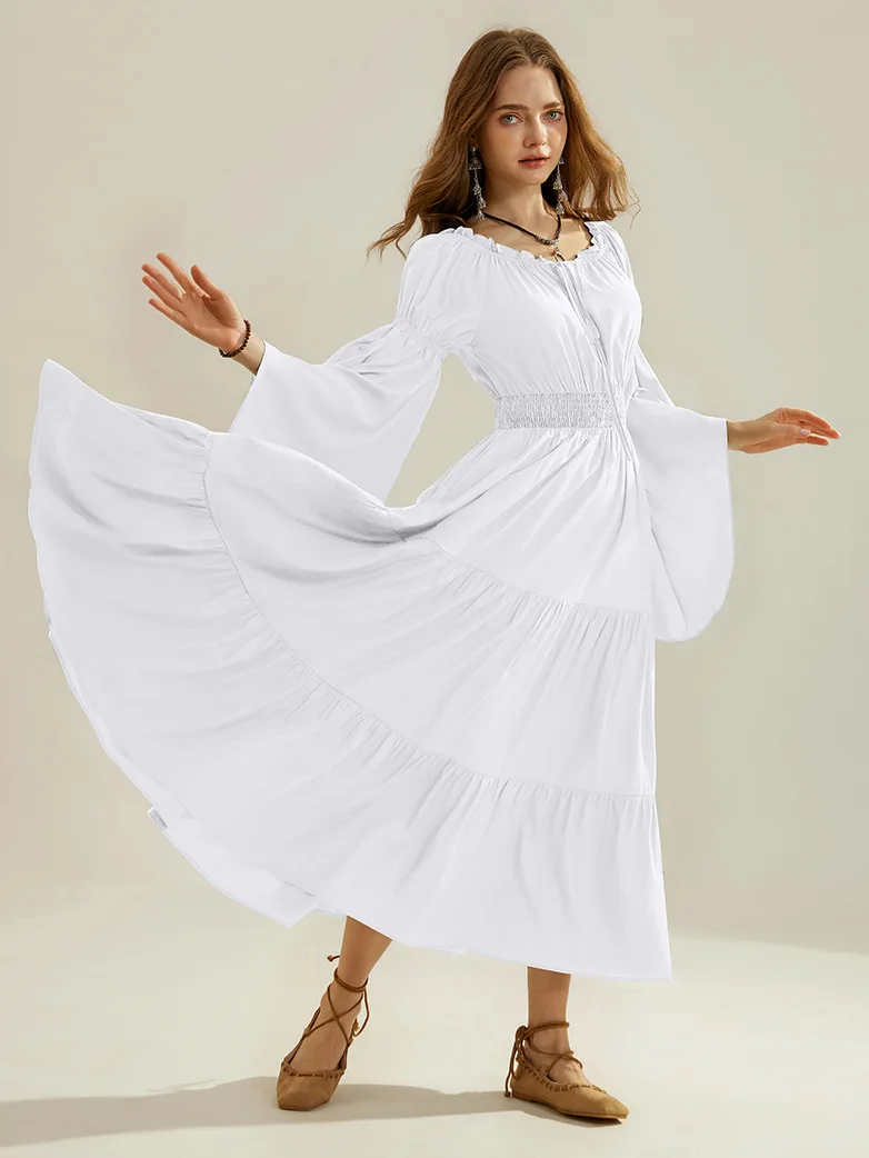 Renfaire Witch Off-Shoulder Tiered Maxi Pockets Dress - Image 29