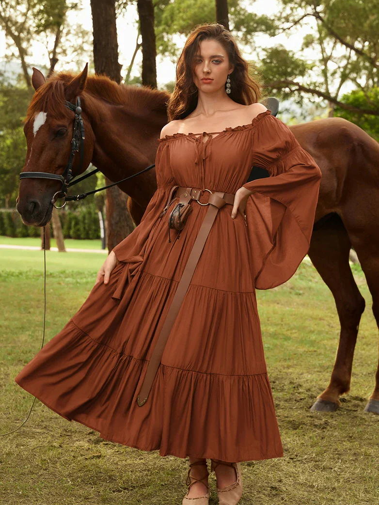 Renfaire Witch Off-Shoulder Tiered Maxi Pockets Dress - Image 3