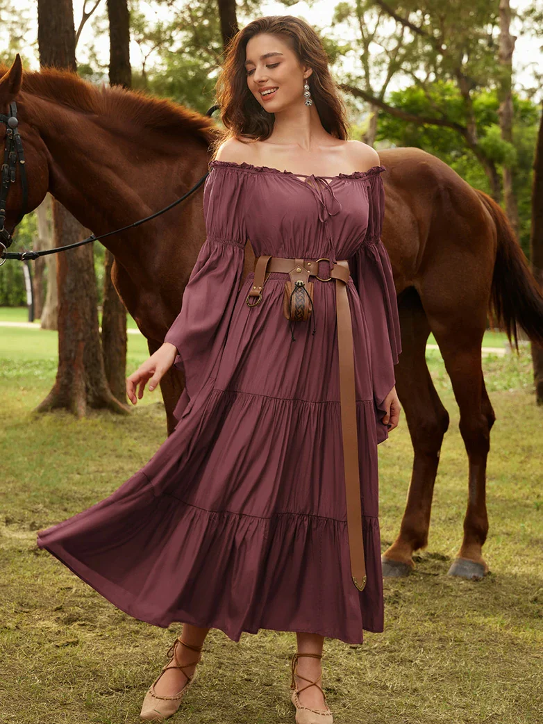 Renfaire Witch Off-Shoulder Tiered Maxi Pockets Dress - Image 32