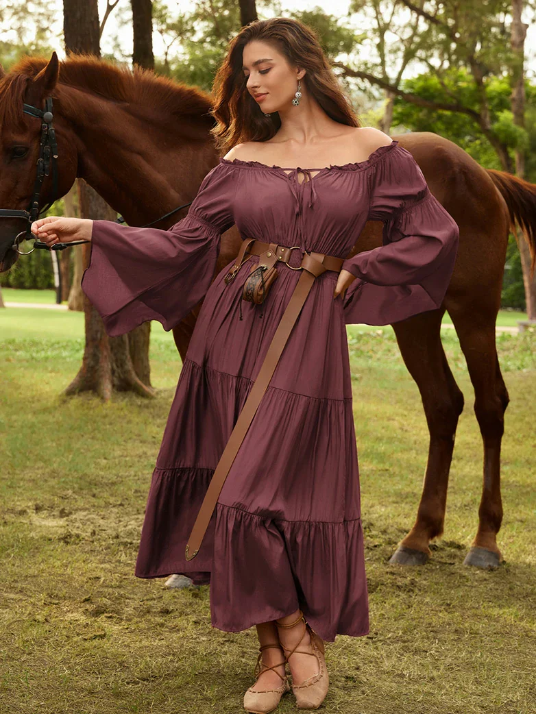 Renfaire Witch Off-Shoulder Tiered Maxi Pockets Dress - Image 33
