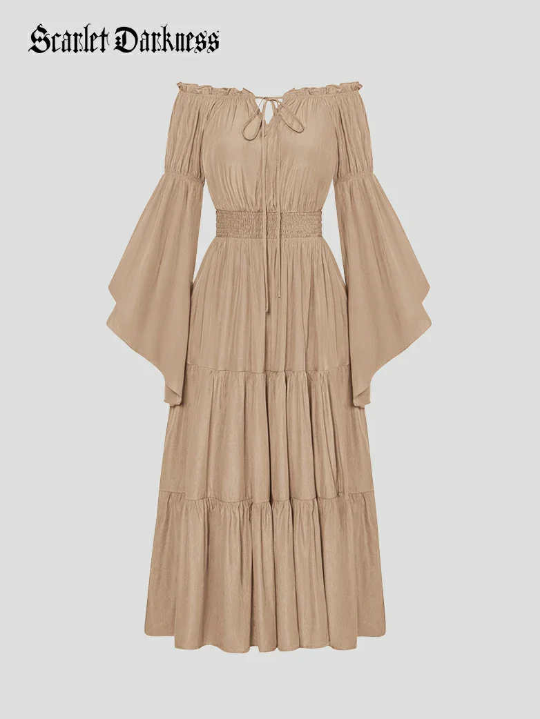 Renfaire Witch Off-Shoulder Tiered Maxi Pockets Dress - Image 35