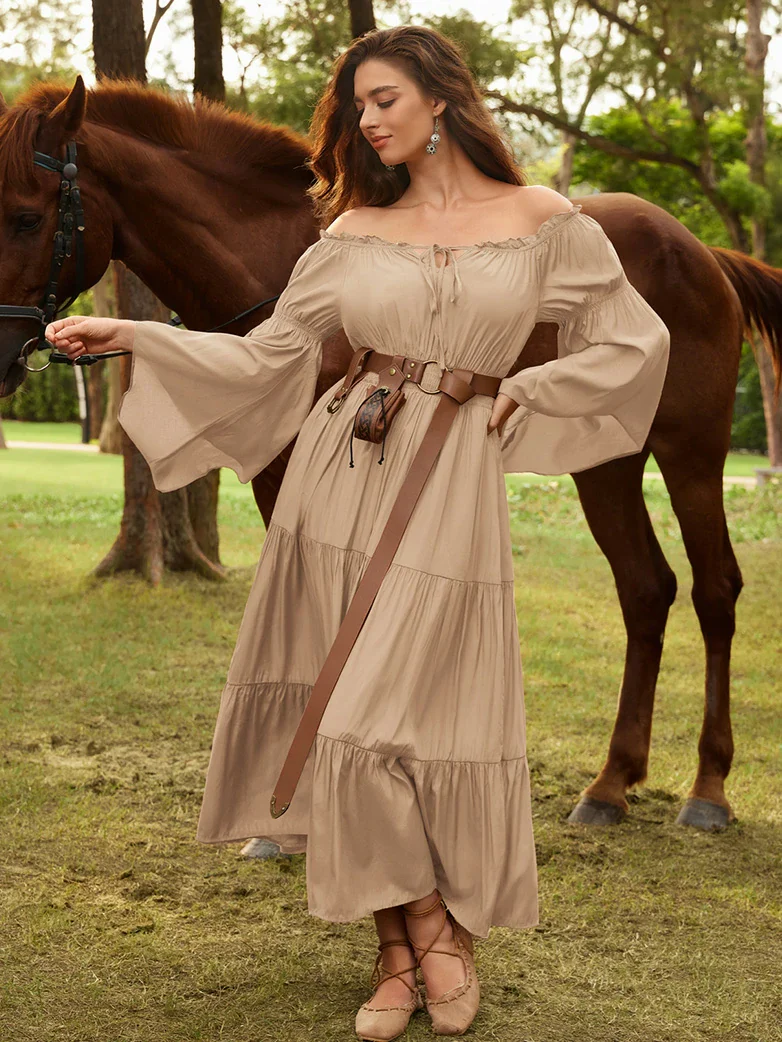 Renfaire Witch Off-Shoulder Tiered Maxi Pockets Dress - Image 36