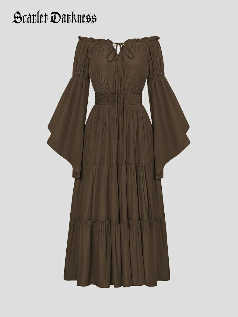 Renfaire Witch Off-Shoulder Tiered Maxi Pockets Dress - Image 40