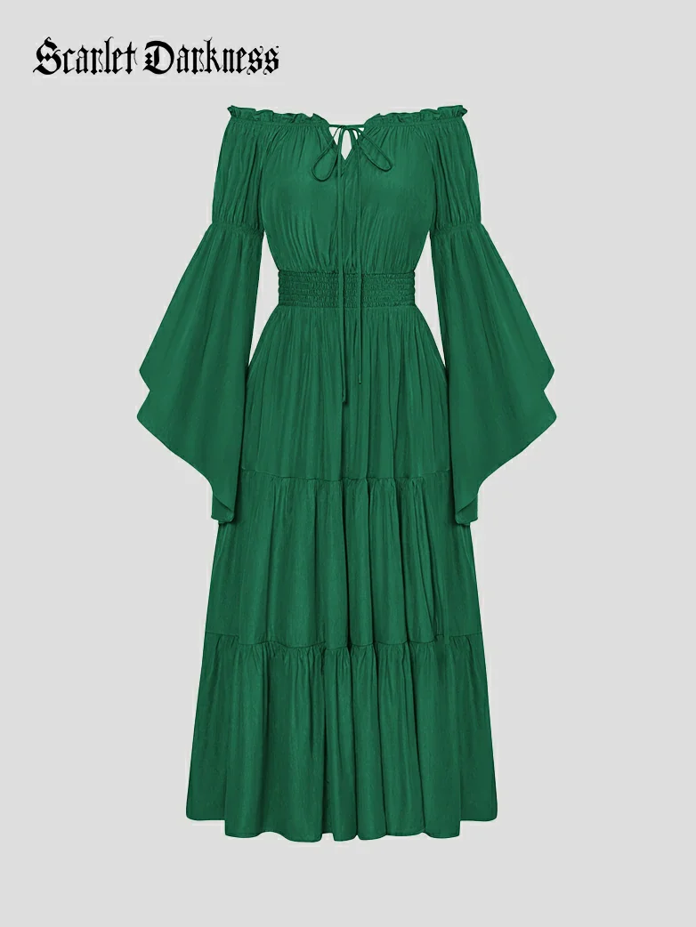 Renfaire Witch Off-Shoulder Tiered Maxi Pockets Dress - Image 44
