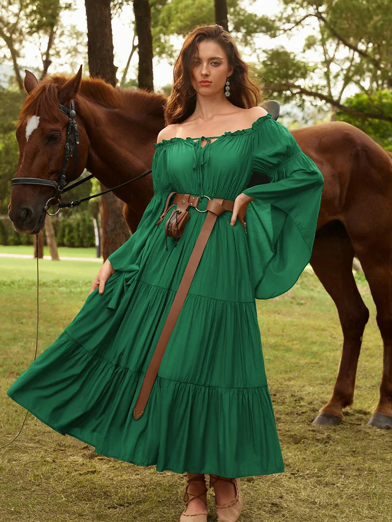 Renfaire Witch Off-Shoulder Tiered Maxi Pockets Dress - Image 46