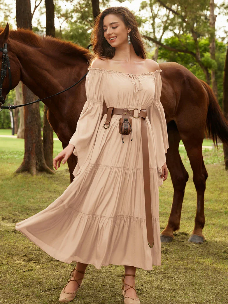 Renfaire Witch Off-Shoulder Tiered Maxi Pockets Dress - Image 53