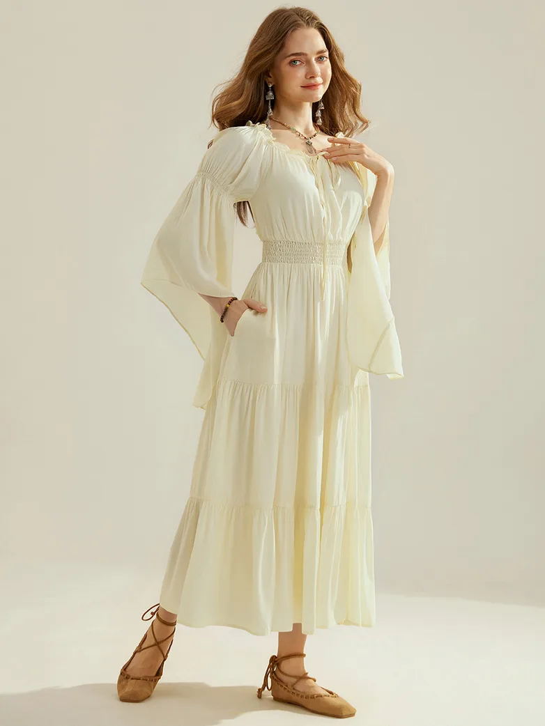 Renfaire Witch Off-Shoulder Tiered Maxi Pockets Dress - Image 7