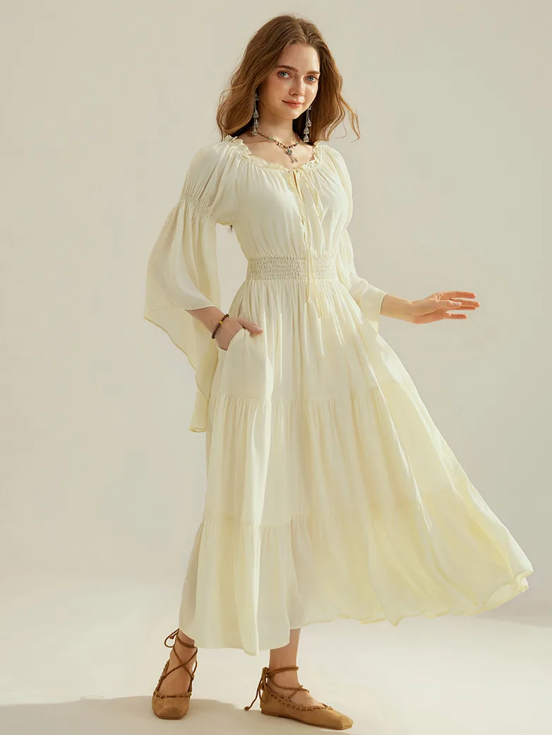 Renfaire Witch Off-Shoulder Tiered Maxi Pockets Dress - Image 9