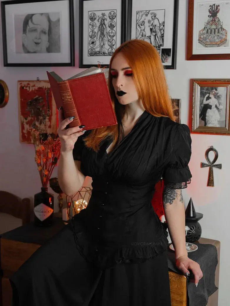 Ladies Victorian Blouse Lace Up Pleated Shirt - Image 11