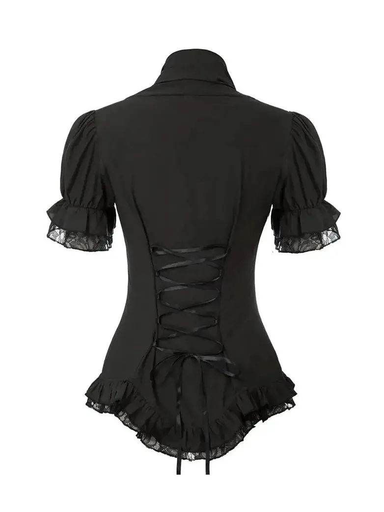 Ladies Victorian Blouse Lace Up Pleated Shirt - Image 13