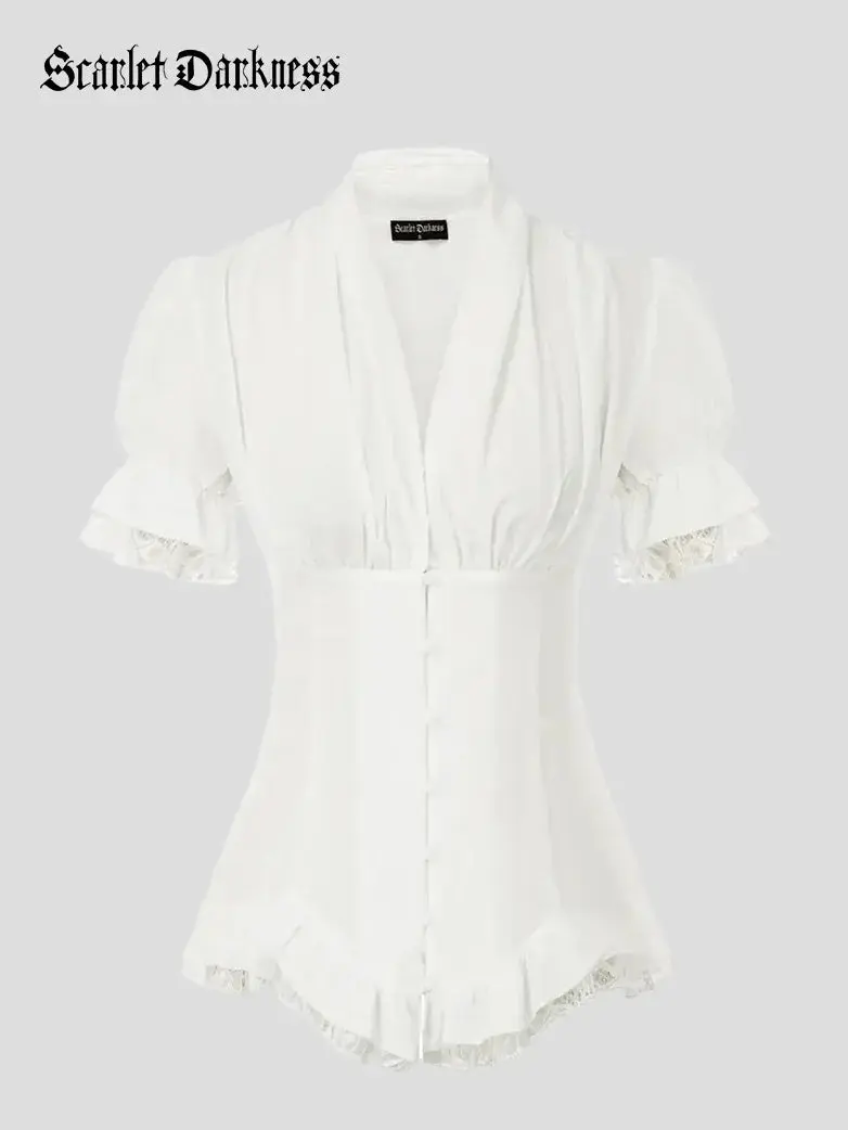 Ladies Victorian Blouse Lace Up Pleated Shirt - Image 14