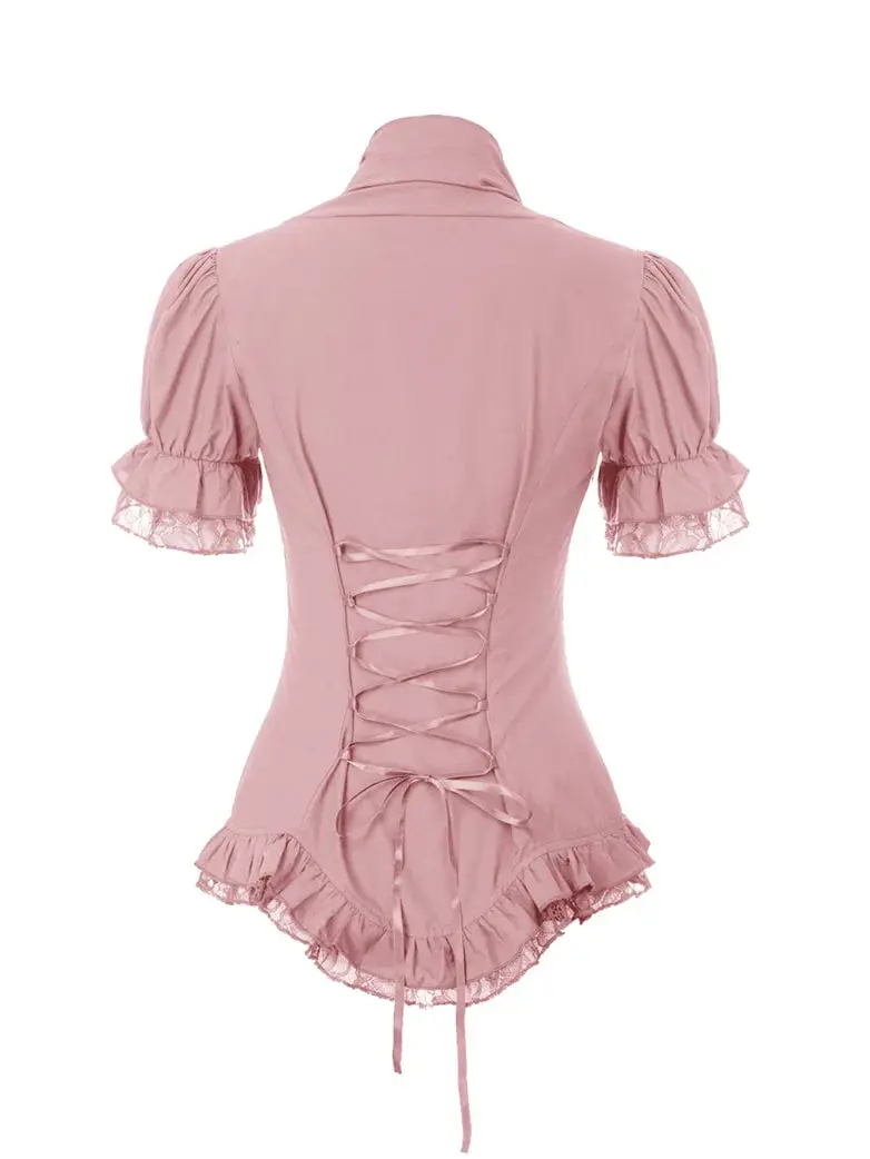 Ladies Victorian Blouse Lace Up Pleated Shirt - Image 24