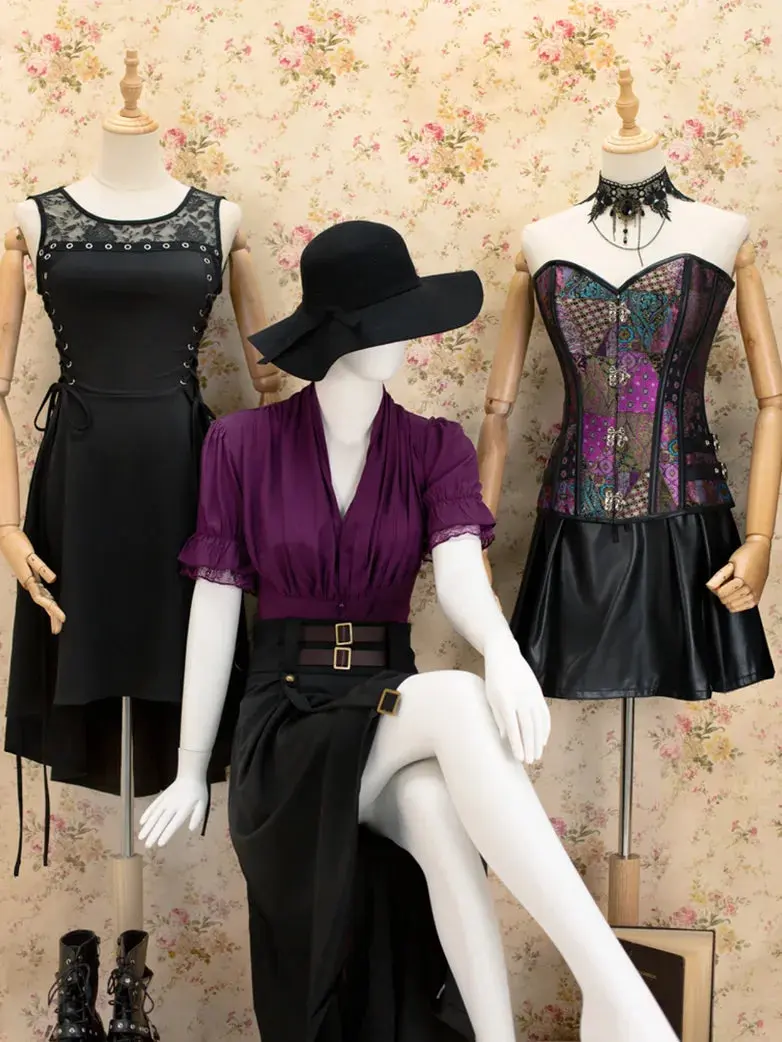 Ladies Victorian Blouse Lace Up Pleated Shirt - Image 26