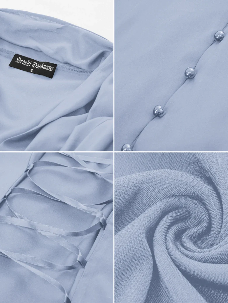 Ladies Victorian Blouse Lace Up Pleated Shirt - Image 3