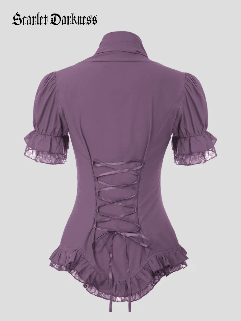 Ladies Victorian Blouse Lace Up Pleated Shirt - Image 30