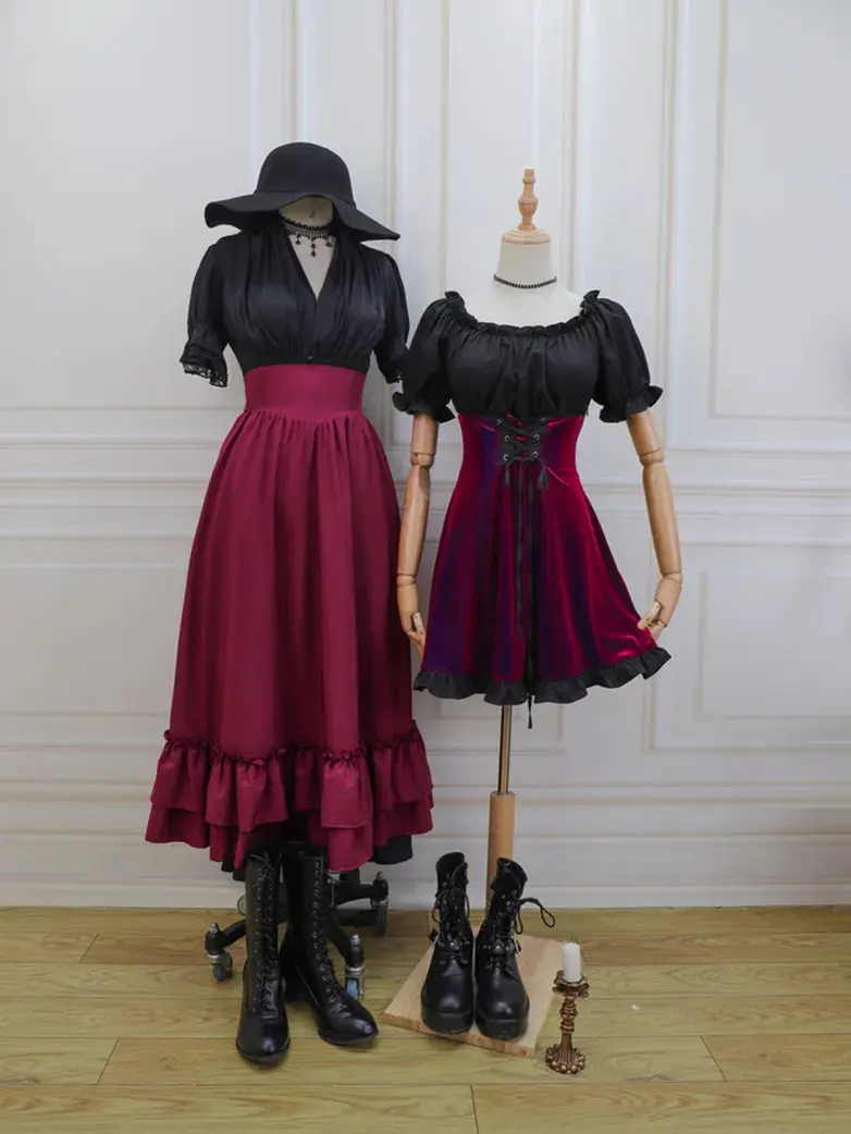 Ladies Victorian Blouse Lace Up Pleated Shirt - Image 9