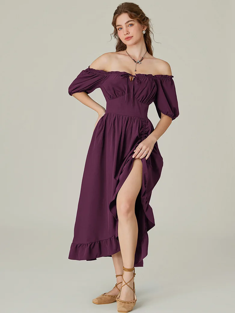 Women Victorian Square Neck Drawstring Lace Maxi Dress - Image 11