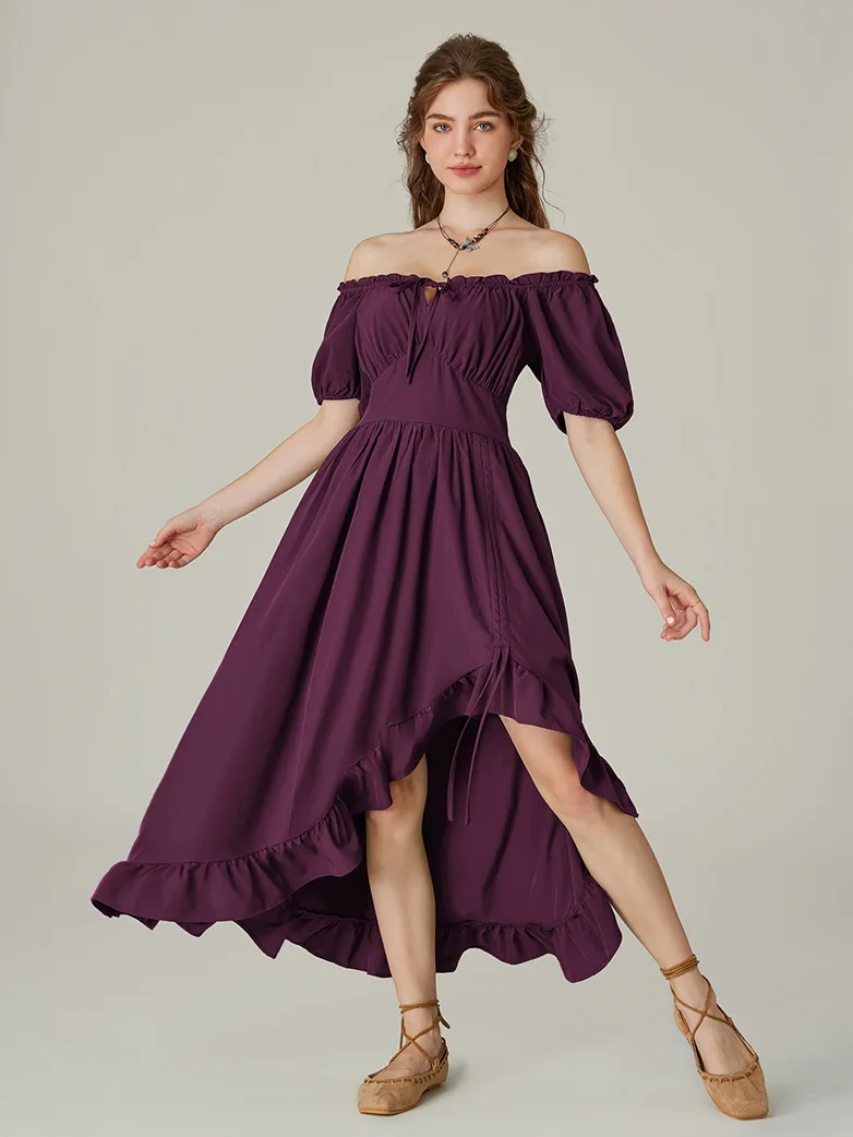 Women Victorian Square Neck Drawstring Lace Maxi Dress - Image 12