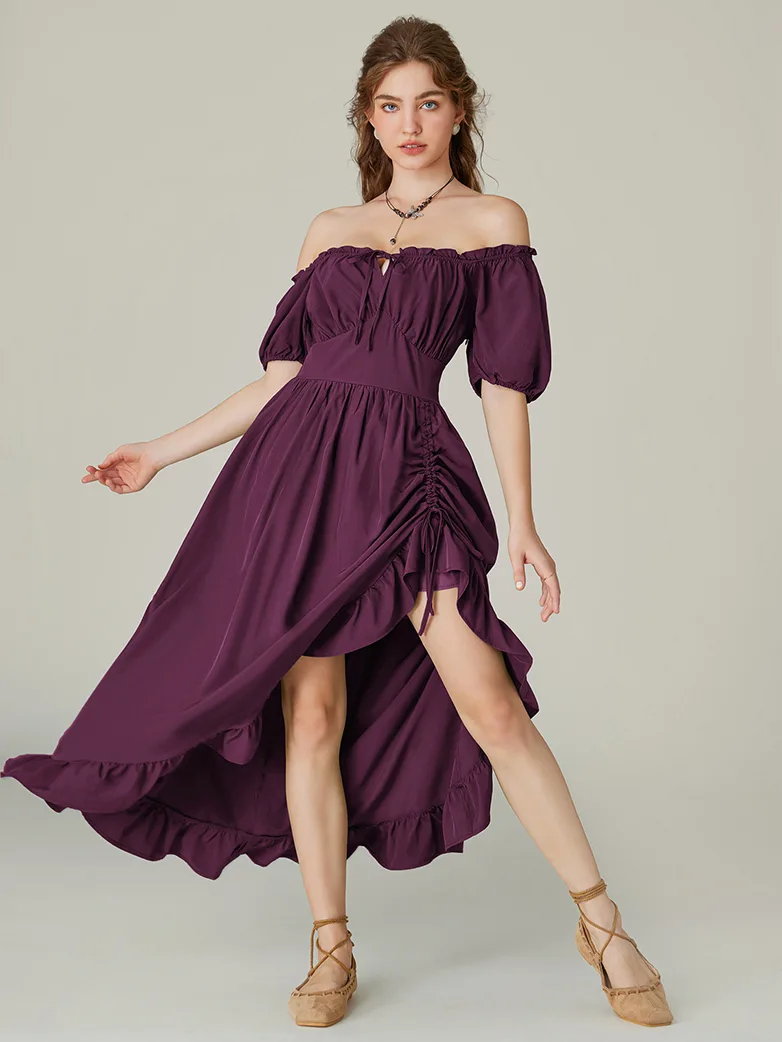 Women Victorian Square Neck Drawstring Lace Maxi Dress - Image 13