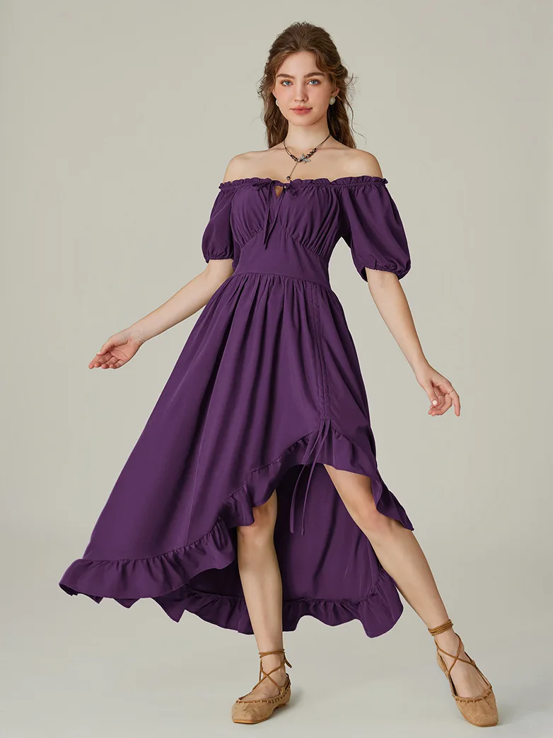 Women Victorian Square Neck Drawstring Lace Maxi Dress - Image 18