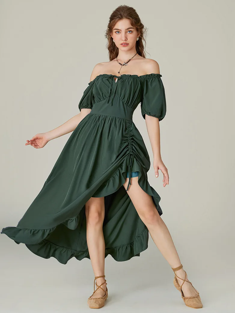 Women Victorian Square Neck Drawstring Lace Maxi Dress - Image 22