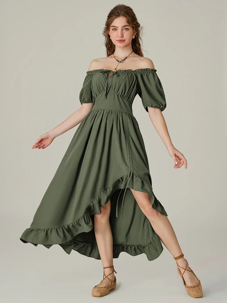 Women Victorian Square Neck Drawstring Lace Maxi Dress - Image 27