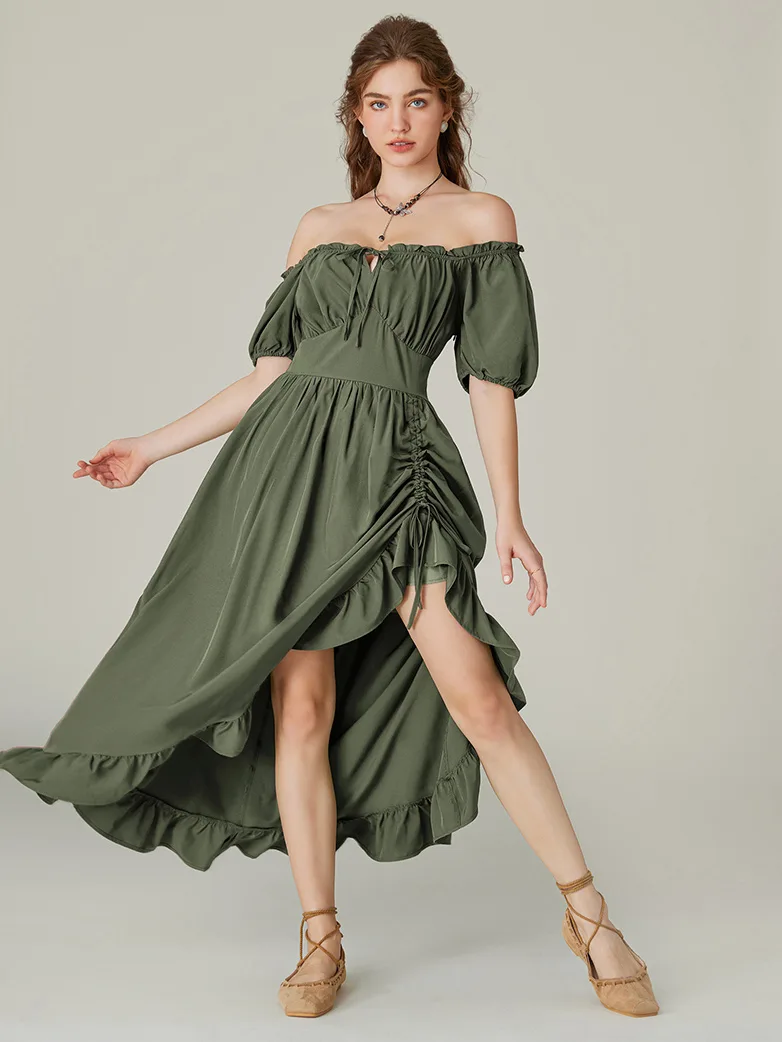 Women Victorian Square Neck Drawstring Lace Maxi Dress - Image 28